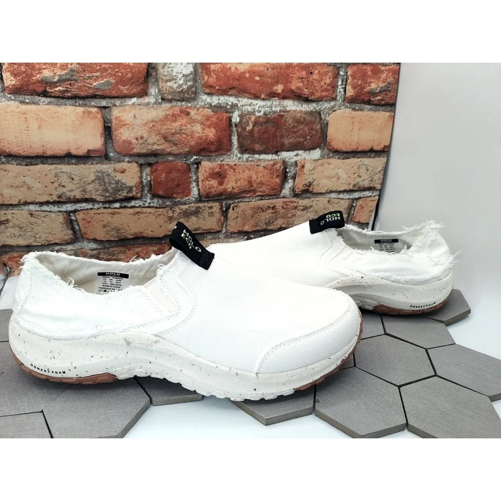 HOLO Footwear Eco Mens 14 White Canvas Slip On Summer Linen Style Casual Loafers